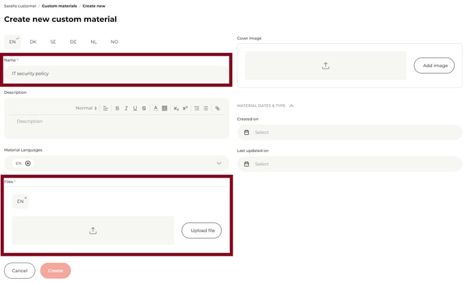 how to upload custom material